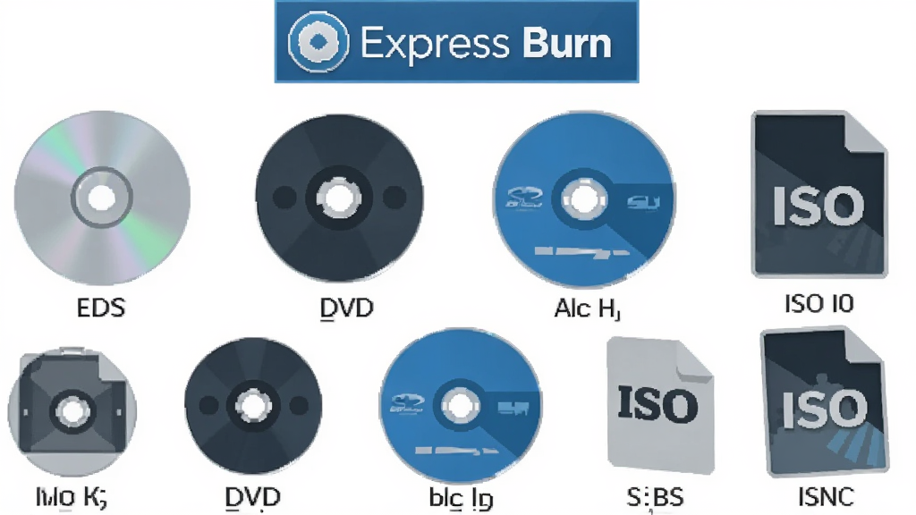 һ��չʾ Express Burn ֧�ֶ��ֹ��̸�ʽ�Ĺ���ʾ��ͼ�������������� CD��DVD���������ISO �����ļ��ȶ��ֽ���ͼ�꣬ÿ��ͼ���·���ע��Ӧ��ʽ���ƣ�Express Burn ������־λ�ڻ��涥�����룬������ñ�ƽ����Ʒ����ɫ��ˬ������Ϊ���������������򣬻��ʸ���ɾ����޶���װ��Ԫ��