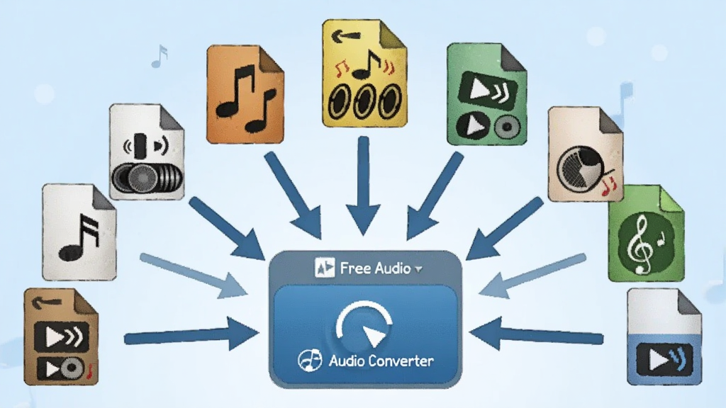 һ��չʾ Free Audio Converter ���ʽ���ݹ��ܵ�ʾ��ͼ�������ж����ͬ��ʽ����Ƶ�ļ�ͼ�����гɻ��Σ���ͷ��۵����������ת����ť������Ϊ����ɫ���䣬����ƽ����ƣ�ϸ�����������ʸɾ���ͼƬ�����ֱ�ע 