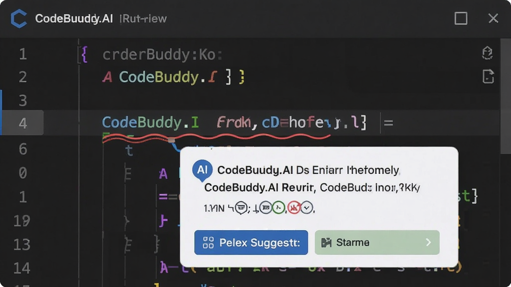 һ��չʾCodeBuddy.AI������鹦�ܵ�ͼƬ�������Ǵ���༭�����棬�������·��к�ɫ�����ߺ�AI��ʾ�򣬲���Ϊ�ֲ���д���Ű�ͻ��������ʾ�����Ϊ�ִ�IDE���ϸ�ڰ��������������֡��޸����鰴ť�������кţ������������ɾ����޶���Ԫ��