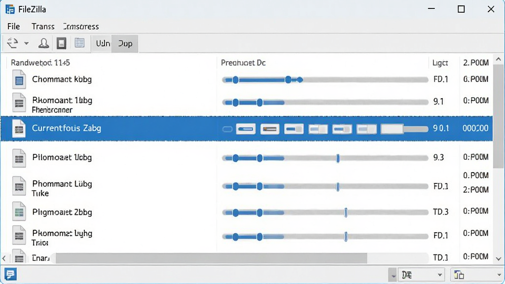 FileZilla ����������н����ͼ����ʾ����ļ������ŶӴ��䣬�����������ɼ������沼�����룬��ɫ������ʾ��ǰ��������������רҵ��࣬���廭�ʣ��޶���Ԫ��