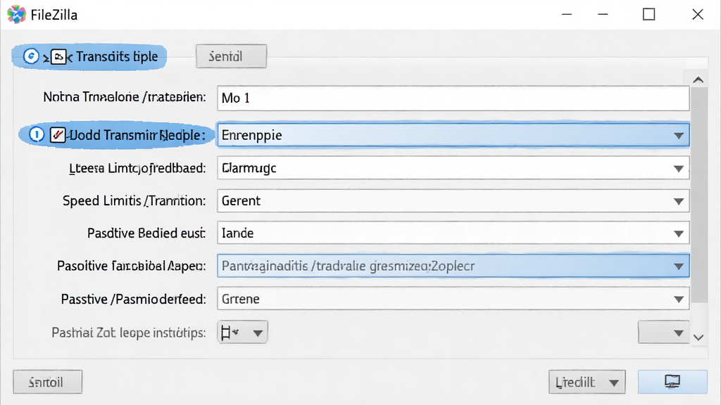 FileZilla �������ý����ͼ��չʾ����������壬����ͬʱ�����������ٶ����ơ�����ģʽ��ѡ���������������ɫ����ѡ������廭�ʣ��ɾ�����
