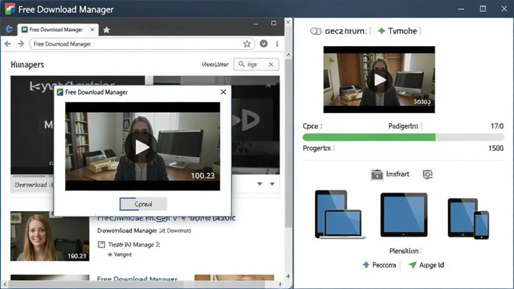 Free Download Manager��Ƶ�������ʽת�����ܽ��棬���������ʾ��ҳ��Ƶ��̽�������Ҳ�չʾ��Ƶ��ʽת�����������豸ͼ�꣬�������ơ�Free Download Manager��λ�ڽ��涥�����������ҷ����������ֱ�ۣ������������ɾ��޶���Ԫ��