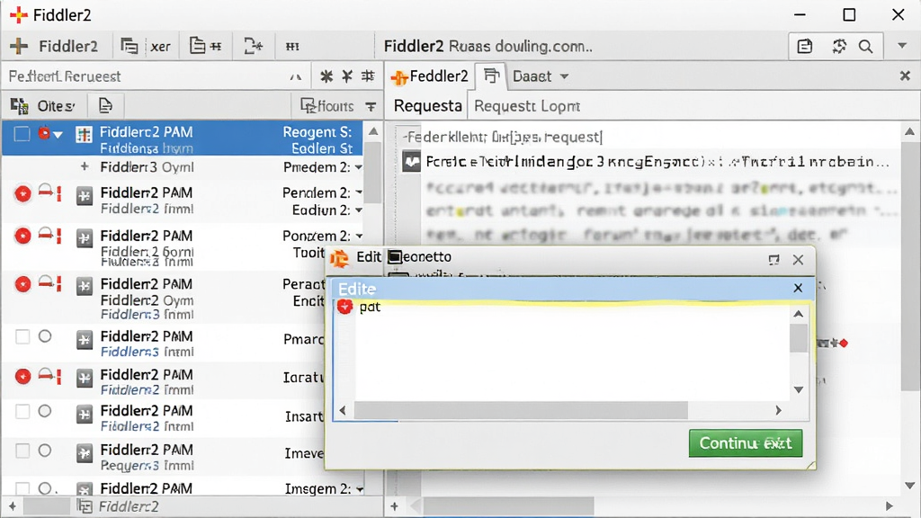 һ��չʾ Fiddler2 �ϵ���Թ��ܵ�ʾ��ͼ������Ϊ����������������ͣ�������༭���ڵĻ��棬����Ϊ���Ự�б����к�ɫ�ϵ��ǣ��Ҳ���ʾ�ɱ༭���������ݣ����Ϊ����дʵ�磬ϸ�ڰ����ϵ�ͼ�ꡢ�༭�����������ִ�а�ť�����������ɾ����޶���Ԫ��