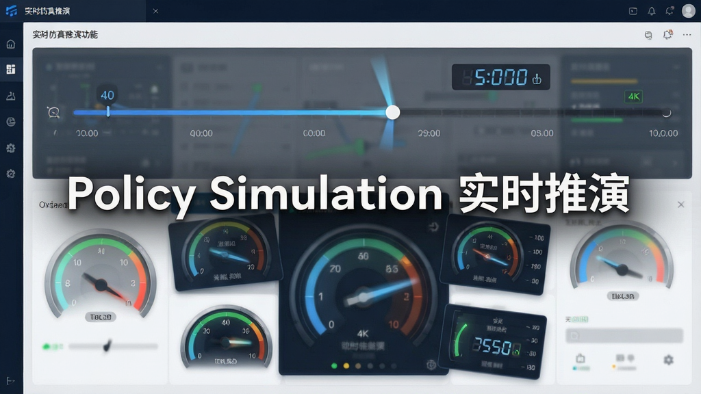һ��չʾ Policy Simulation ʵʱ�������ݹ��ܵ�ͼƬ������Ϊ���������е�ʱ����������붯̬�����Ǳ��̣����ֲ������½ṹ���Ϸ�Ϊʱ���ᣬ�·�Ϊ����Ǳ��̣����Ϊ�ִ��Ƽ��У�ϸ����ָ�붯̬ģ����������������������Ϊ4K���ɾ��޶���Ԫ�أ�ͼƬ�д����֡�Policy Simulation ʵʱ���ݡ�