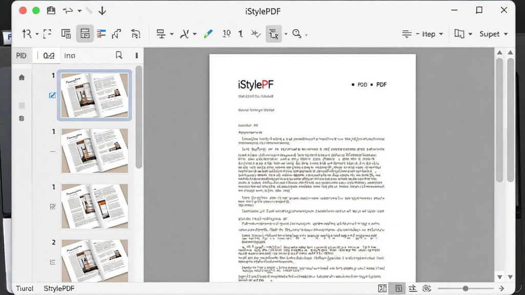 һ��չʾ iStylePDF �����������ͼƬ�������ǵ�����Ļ�ϴ򿪵� PDF �Ķ������ڣ���������ʾһ�ݶ�ҳ�ĵ����������ͼ��������Ϊ���е�������ͼչʾ���Ű���ü��ĿƼ���񣬷��Ϊ�ִ��칫�������棬ϸ�ڰ�����������ť��ҳ������ͼ����������״̬���������������ɾ����޶���Ԫ��