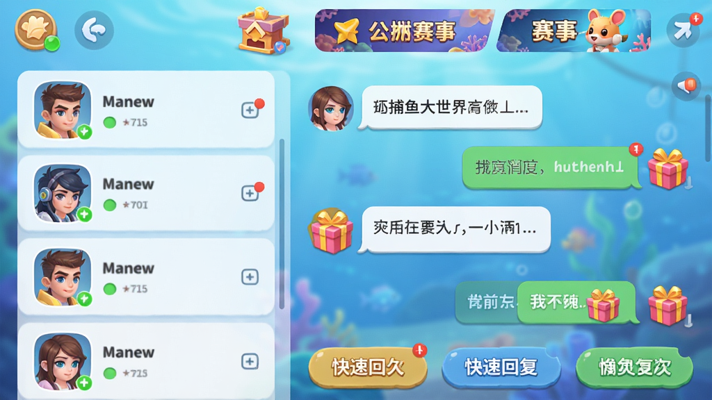����������罻�������棬����չʾ�����б������촰�ڲ��в��֣�����Ǻ���ͷ�������״̬���Ҳ��������¼�����������ݺ�����ͼ�꣬�����й�����ں����º�����ײ��ǿ�ݻظ���ť������Ϊ��͵ĺ���ɫ���䣬���Ϊ�����罻ϵͳUI��ϸ�ڰ���ͷ��Բ�Ǵ�������Ϣ��ʾ��㣬���ʸ���ɾ��޶���Ԫ��