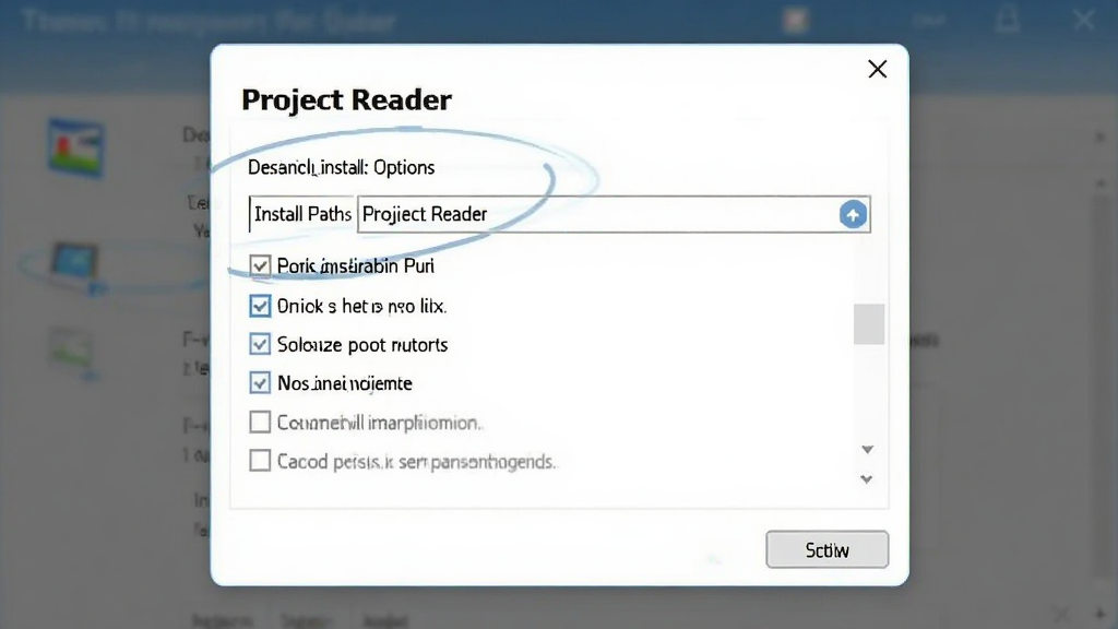 һ��չʾ Project Reader ��װ�򵼽����ͼƬ������Ϊ������װ�����е�ѡ������ҳ�棬����Ϊ���жԻ����Ű�Ϊ�Ϸ������·�ѡ���б������Ϊ��లװ����磬ϸ�ڰ�����װ·��ѡ��򡢸�ѡ����������
