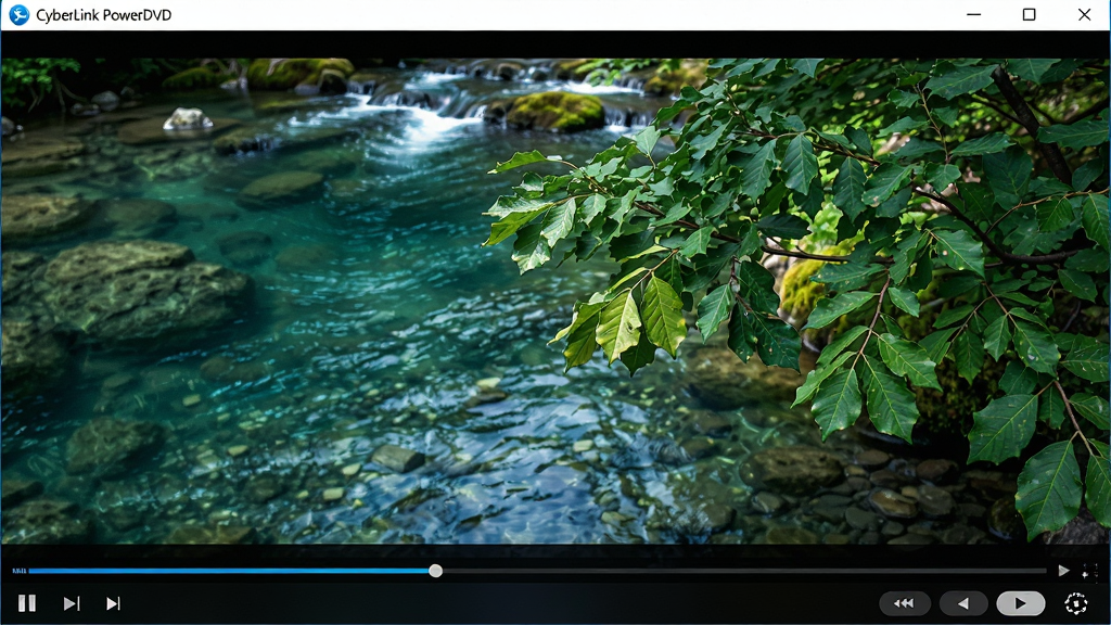 һ��չʾ CyberLink PowerDVD ����4K��Ƶ��ϸ��ͼ������Ϊ�������Ŵ����ڳ��ֵķ羰���棬������ˮ���峺����Ҷ��������������Ϊ�������ڳ����������棬�·��ǽ������������л���ť�����Ϊдʵ���壬ϸ��ͻ�����������Ⱥ�ɫ�ʱ��Ͷȣ�����Ϊ8K�ʸУ�����ɾ����޶���Ԫ�ء�