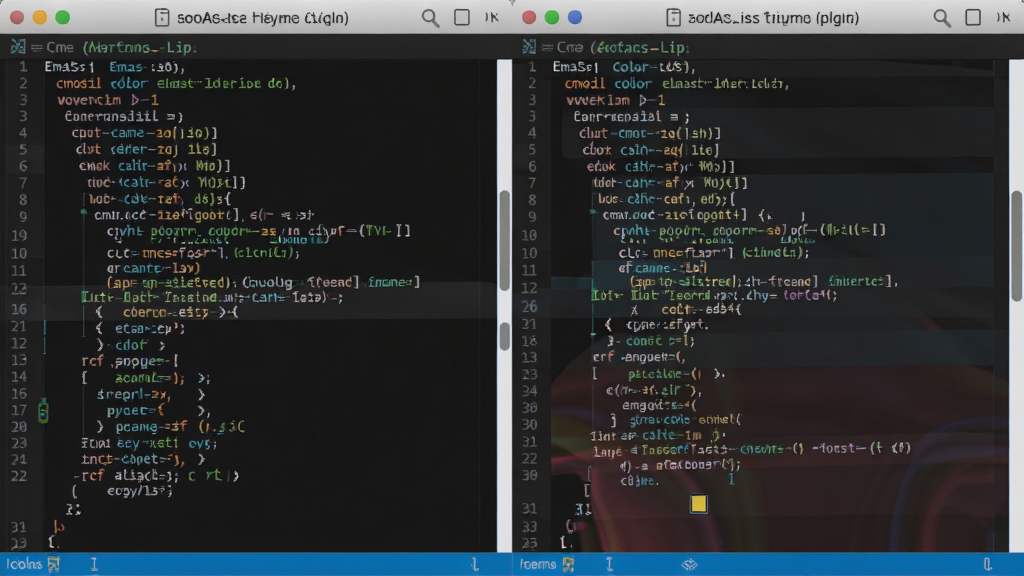 һ��չʾEmacs Lisp������Emacs�༭���б���ֵ��ʵʱ�ı������ɫ��ʾ��ͼ�����������Ƿ�����Emacs���ڣ������Lisp����Ƭ�Σ��Ҳ�����ɫ����仯��ı༭���棬���ֲ������ҶԱ��Ű棬���Ϊ�Ƽ���ʸ���廭��ϸ�ڰ����������������ƥ�䡢���λ��ָʾ�������������ɾ��޶���Ԫ��