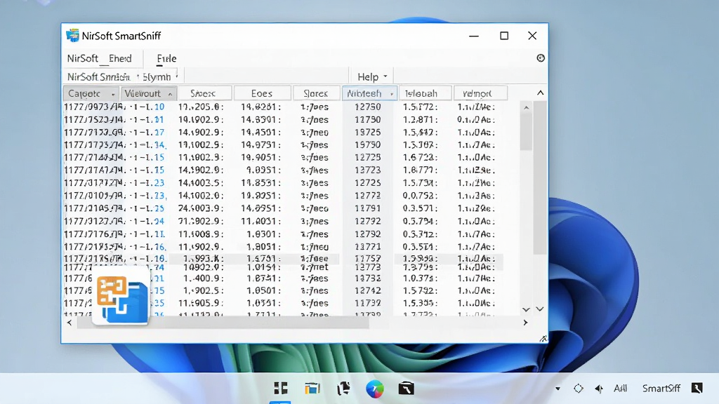 һ��չʾ NirSoft SmartSniff ������ Windows 11 ϵͳ������ʱ���������ʹ���״̬ʾ��ͼ���������������ڴ��ڻ״̬����������������ͼ�꣬��������ʾ���ڲ�������ݰ��б�������Ϊ Windows 11 ǳɫ�������棬���ʸɾ����޶���Ԫ�أ����Ϊ�������н�ͼ��ϸ�ڰ������ڱ��������� 