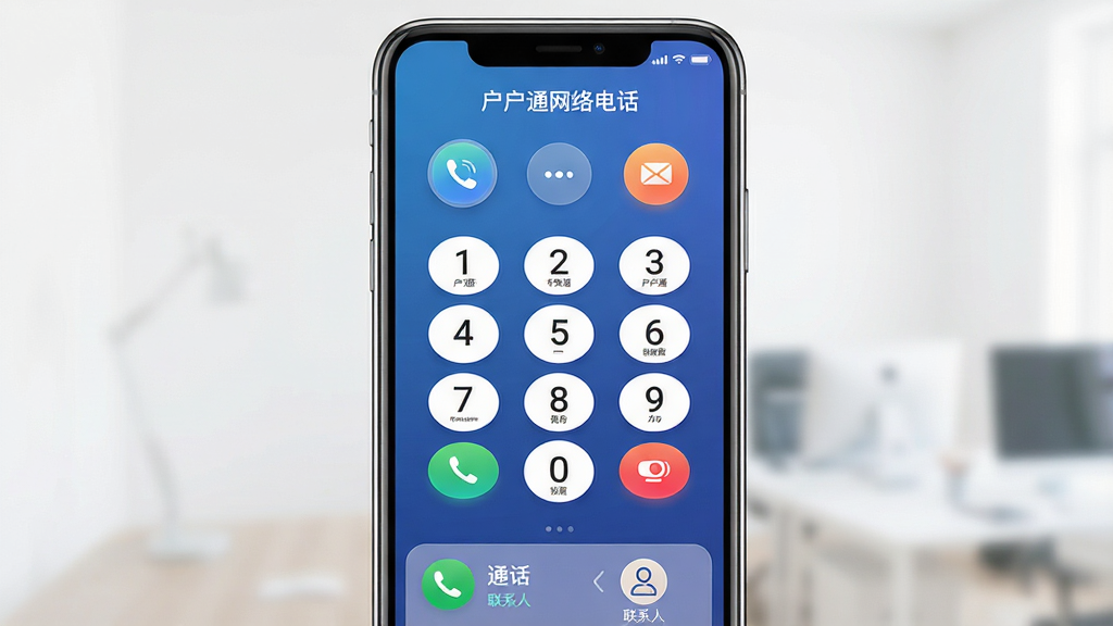 ����ͨ����绰����������չʾ������Ϊһ�������ֻ���Ļ����Ļ����ʾ����ͨ����绰�Ĳ����̽��棬���ּ��������������ʾ�������ơ�����ͨ����绰�����в�Ϊ���ֲ��ż��̣��ײ�Ϊͨ����¼����ϵ����ڣ��Ű���ж��룬���Ϊ�ִ���Լ�Ƽ��磬ϸ�ڰ���Բ��ͼ�ꡢ����ɫ��ť���������������壬���ʸ��壬����ɾ����޶���Ԫ��