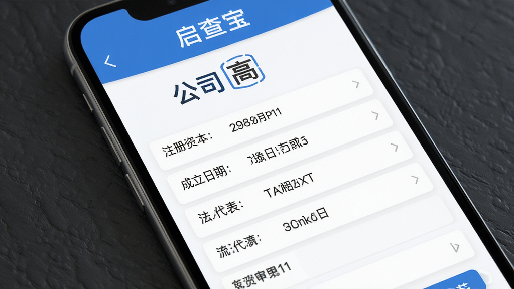 ���鱦��ҵ��Ϣ��ѯ���ܽ��棬�ֻ���Ļ��ʾĳ��˾������Ϣ����ҳ������ע���ʱ����������ڡ����˴������ֶΣ���������ˬ������ɫ������Ϊ�������ʸ��壬�ɾ����޶���Ԫ��