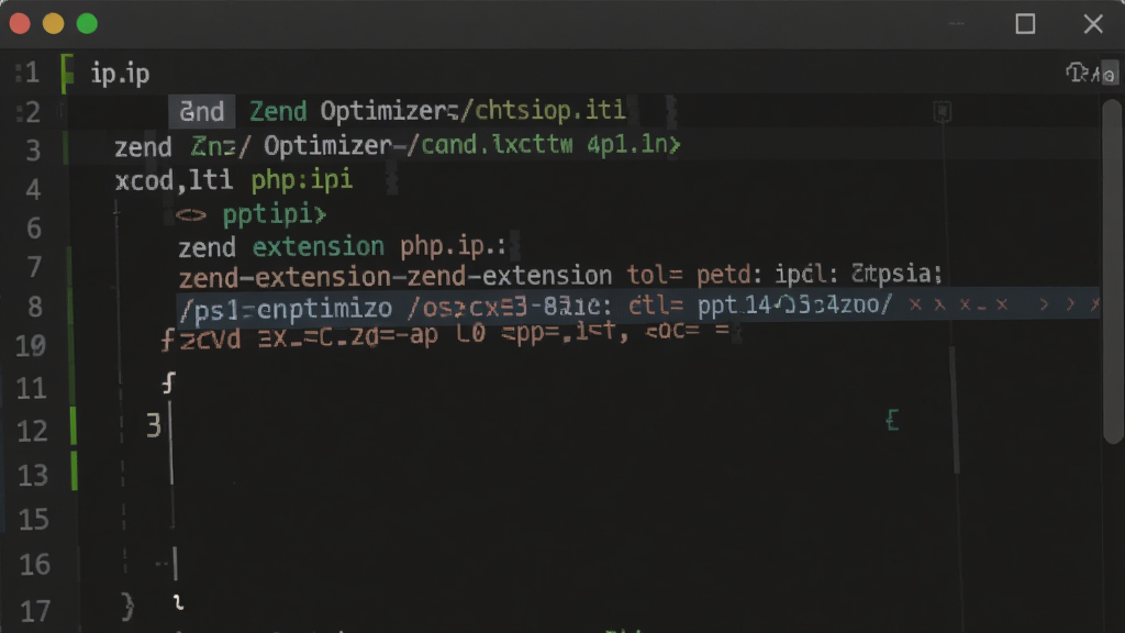 Zend Optimizer ��װ���ò���ʾ��ͼ������չʾ�� php.ini �ļ������� zend_extension �����е���д������Ϊ�ı��༭�����沼�֣����Ϊ��ɫ����༭���⣬ϸ�ڰ��������﷨���ļ�·����ע�������������ɾ����޶���Ԫ��