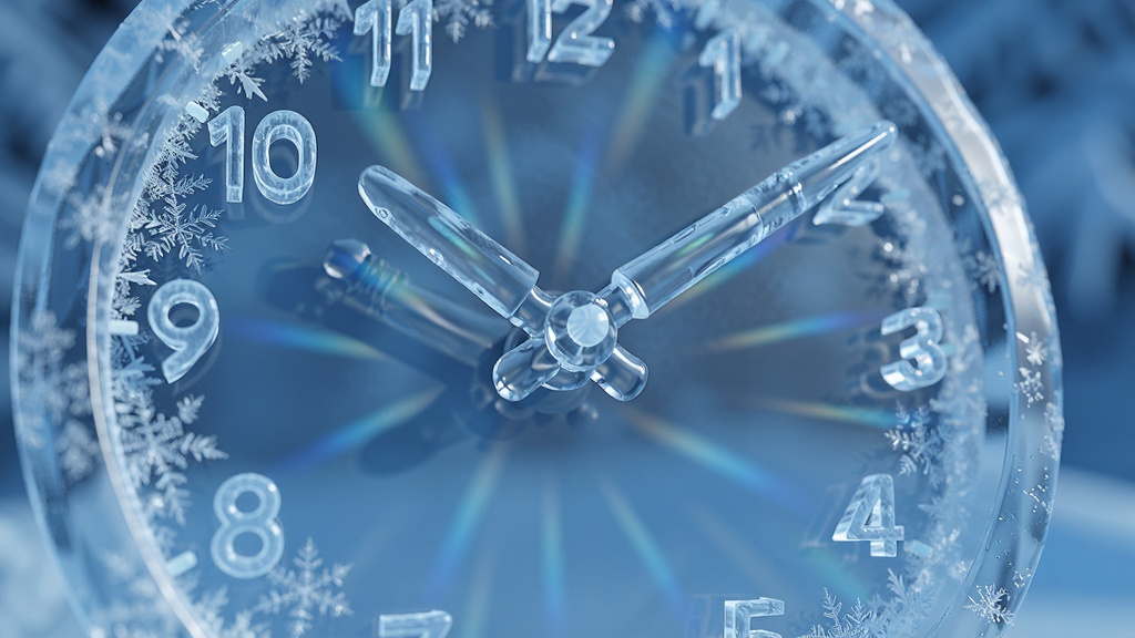Ice Clock 3D ������3D����ʱ����д������۽��ڱ������ʵ�ʱ�ӱ��̣�ָ����͸���������ɣ�������˪���������ߣ������黯������ɫ����3D��Ⱦ���ϸ�ھ��£�����������������Ԫ��