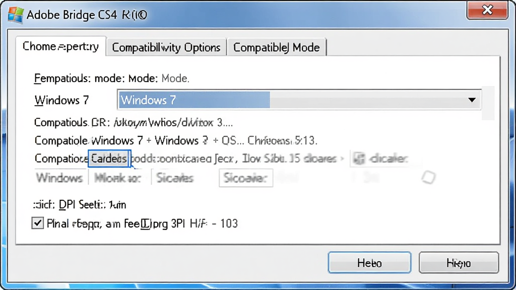 һ��չʾ Adobe Bridge CS4 �� Windows ϵͳ�ϵļ��������ý����ͼ����������ʾ�Ҽ����Դ��ڣ�������ѡ���ѡ�У�����ģʽ�����˵�ѡ�� Windows 7���·��� DPI ���ø�ѡ�򱻹�ѡ��������Ϊдʵ����������ͼ��ϸ�ڰ������ڱ߿�ѡ���ǩ�Ͱ�ť���֣������������ɾ����޶���Ԫ�ء�