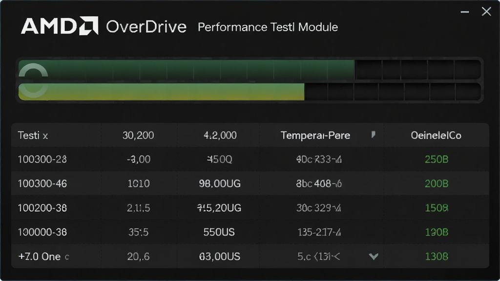 һ��չʾAMD OverDrive���ܲ���ģ���ͼƬ������Ϊ���Խ������������ݣ�����Ϊ���½ṹ���Ű�Ϊ���ݱ��񣬷��Ϊ��ɫ�Ƽ��磬ϸ�ڰ������Է������¶ȷ�ֵ���ȶ���״̬�������������ɾ����޶���Ԫ��