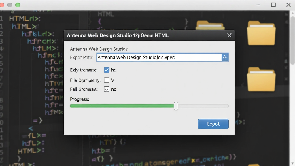һ��չʾ Antenna Web Design Studio ����HTML�ļ����̵�ʾ��ͼ�����������ǵ������öԻ��򣬶Ի�������ʾ����·�����ļ�����ѡ��ͽ�������������Լ�ɼ����ɵ�HTML����Ƭ�κ��ļ���ͼ�꣬����Ϊ���е������Ű��࣬���Ϊдʵ�������棬ϸ�ڰ���·������򡢸�ѡ�򡢵�����ť�������������ɾ����޶���Ԫ�ء�