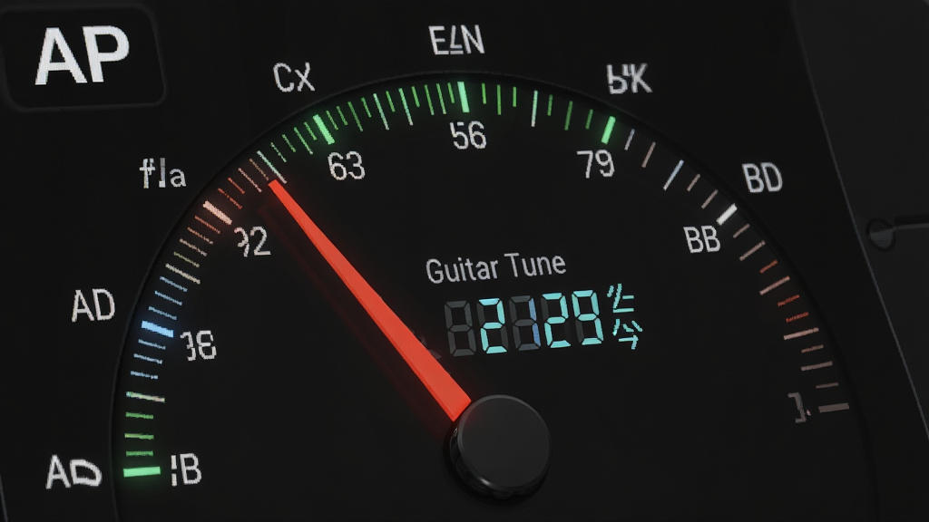 һ��AP Guitar Tuner����ʶ����չʾͼ���������������������ϵĵ���ָ��������ƫ����ֵ������Ϊ������д���Ű�ͻ��ָ�����ֵ�����Ϊ�Ƽ���дʵ��ϸ�ڰ���ָ��̶ȡ�����EADGBE���������֣����ʸ��壬�ɾ����޶���Ԫ��