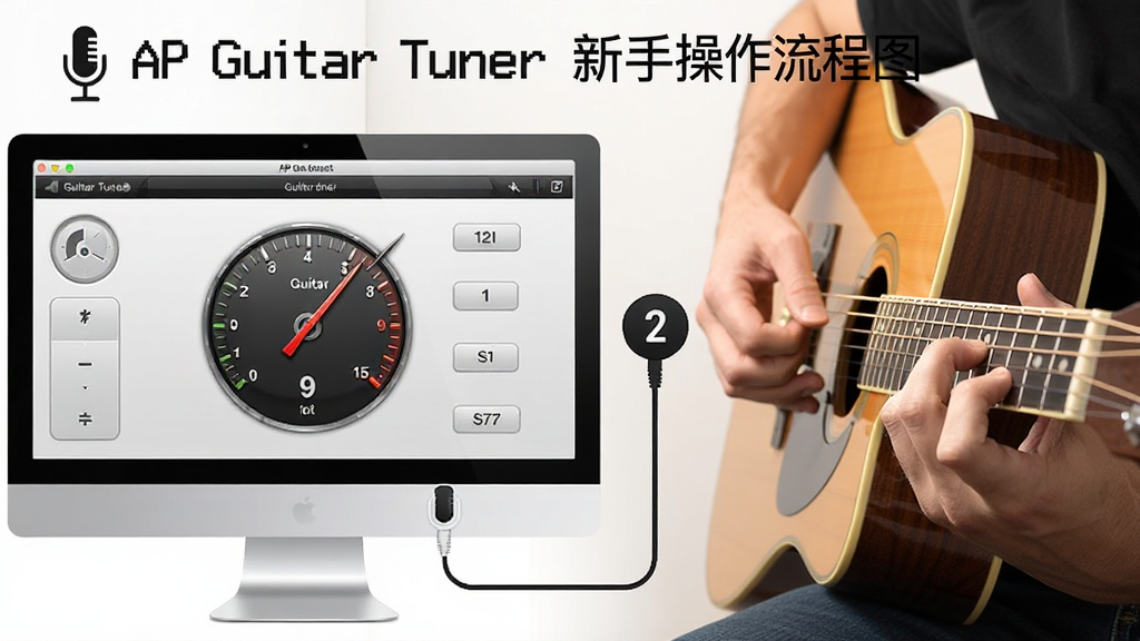 һ��AP Guitar Tuner���ֲ�������ͼ�����������ǵ�����Ļ��ʾ���������뼪������ʾ�⣬����Ϊ���ҷ��������Ϊ���������ͼ���Ҳ�Ϊ�����ֲ��Ҷ������Ű����������Ϊ�̳�ͼ�⣬ϸ�ڰ�����˷�ͼ�ꡢ������ָ����̡������������֣����ʸ��壬�ɾ����޶���Ԫ��
