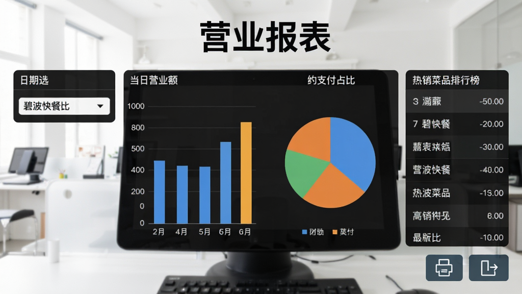 �̲���͵���������Ӫҵ����ҳ�棬��������Ϊ��״ͼ���ͼ���չʾ����Ӫҵ����֧��ռ�ȣ����Ϊ����ɸѡ�����Ҳ�Ϊ������Ʒ���а��б�������Ϊ�����칫���������Ϊ�������ݱ�����ϸ�ڰ�����ӡ��ť�뵼��ͼ�꣬�������������֡�Ӫҵ������ͻ����ʾ���޶���װ��
