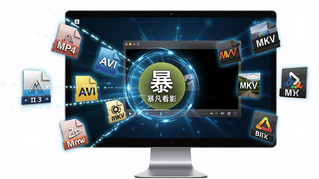 һ��չʾ���翴��Ӱȫ�ܸ�ʽ���빦�ܵ�ͼƬ����������һ��������Ļ����Ļ����ʾ�Ŷ����ͬ��ʽ����Ƶ�ļ�ͼ�꣬��MP4��AVI��MKV�ȣ���Щͼ������һ�����б��翴��Ӱ��־�Ĺ⻷�����������Ŵ��ڣ������������Ը��ָ�ʽ��ǿ������ԣ�������Ƽ���ʮ�㣬���־��У�ϸ�����������ʸɾ����޶���Ԫ��