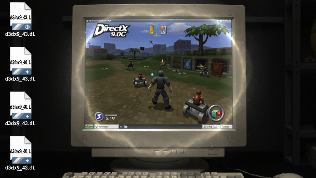 һ�ű��� DirectX 9.0C ��Ϊ��Ϸ�ر������ͼƬ��������һ̨������Ļ����ʾ������Ϸ���棬�Ա��� d3dx9_43.dll ���ļ�ͼ�꣬����Ϊ���Ծ��У������Ϸ���ɸУ�ϸ������Ļ���й��Σ����������ɾ����޶���Ԫ��