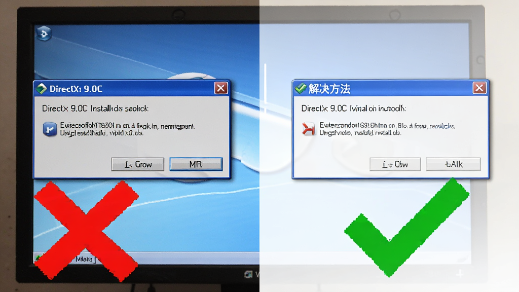 һ��չʾ DirectX 9.0C ��װ�����г���������������������ͼƬ�������е�����Ļ��ʾ������ʾ���Ա��к�ɫ��ź���ɫ�Թ��Աȣ�����Ϊ���ҶԱȣ����̳�ͼ�⣬ϸ���ϵ����������������ʸɾ����޶���Ԫ��