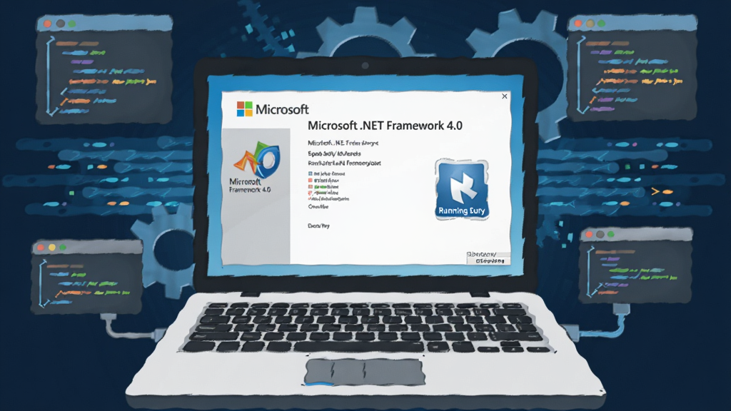 �����������һ̨�򿪵ıʼǱ����ԣ���Ļ��ʾ��Microsoft .NET Framework 4.0����װ���棬��Χ���Ƴ��֡����������ɫ����������ͼ���þ��жԳƲ��֣����Ϊ�Ƽ��б�ƽ�廭��ϸ�ڰ���΢����־�����п�ͼ���������ߣ����������ɾ����޶���Ԫ��