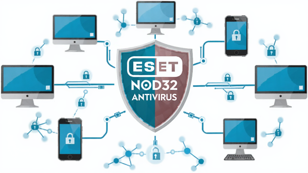 ��������ESET NOD32 Antivirus������Ϊ���豸��ȫ����ʾ��ͼ�����ֲ��������������ṹ���Ű��Ե����ֻ�ͼ�껷�����Ķ��ƣ����Ϊ��ƽ���Ƽ��廭��ϸ�ڰ�����ɫ�����ߡ�����ͼ�ꡢ����ڵ㣬���ʸ���ɾ��޶���Ԫ�ء�