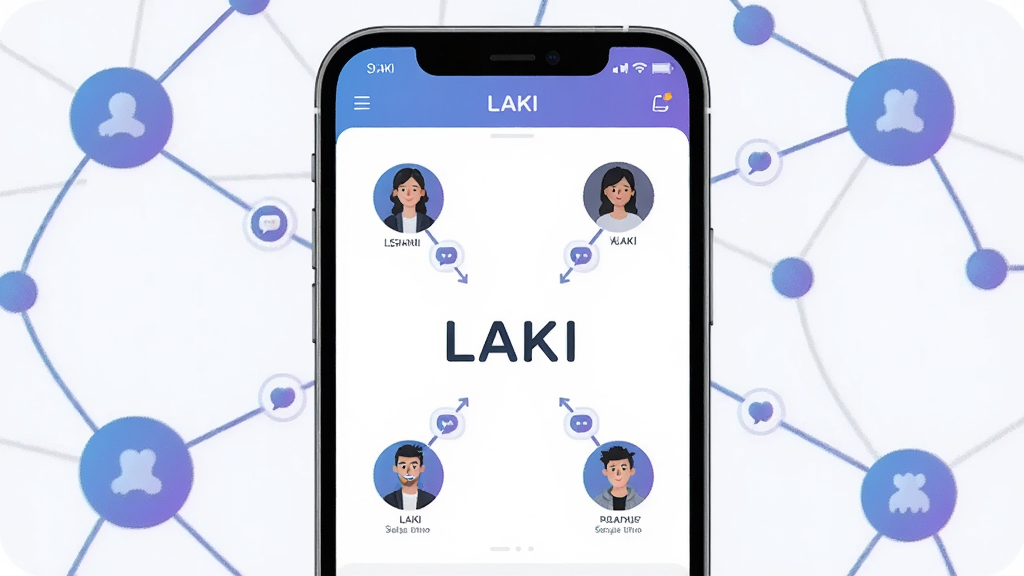 һ��չʾLAKI�������罻���ӵ�AI����ͼ����������Ϊ�ֻ���Ļ����Ļ����ʾLAKIӦ�õ��罻ƥ����棬�ж���û�ͷ��ͨ���������ӣ������ϴ��д��������ķ��ţ���Ļ������