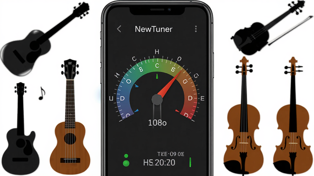 NewTuner �������ֻ�Ӧ�ý���չʾ������Ϊһ�����������ֻ�����Ļ������ʾ����ָ���������̶ȣ���Χ���Ƽ������ȿ����С���ٵ�������Ӱ�����ֲ��þ��й�ͼ���Ű����������Ϊ�ִ���ƽ����ƣ�ϸ�ڰ�����׼ָʾ����Ƶ����ֵ�����ʸ��壬�ɾ����޶���Ԫ��