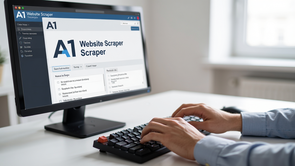 �û���������ʱ�ĳ���ͼ������Ϊһ˫���ڼ����ϲ�������Ļ����ʾ A1 Website Scraper �������棬����Ϊ�����ӽǣ��Ű�ͻ�������������������Ϊдʵ������Ӱ���ϸ������Ļ���������ɼ������ʸ��壬�ɾ����޶���Ԫ��