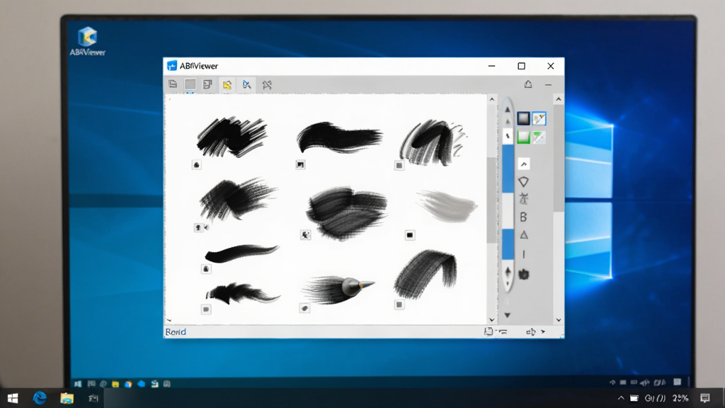 ABRViewer����������Windows�����ϵĳ���ͼ��������ʾ������������������֮�ϣ�������չʾ��ˢԤ�����ݣ����汳��Ϊ������ɫ�����ֽ����������ʾ����ͼ�꣬�����Χ���ɣ�ͻ���������������������ԣ���������������ɾ����޶���Ԫ��