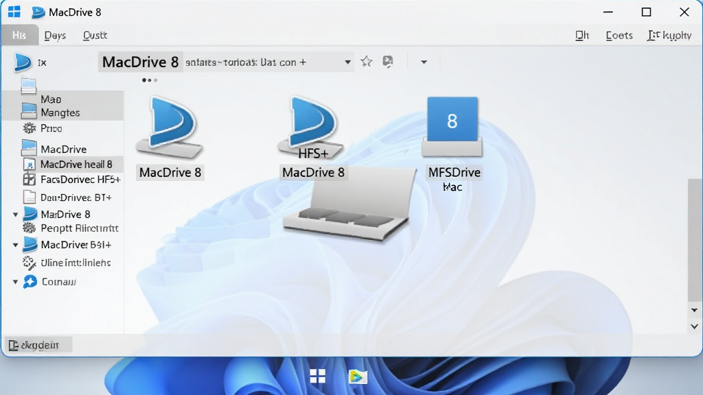 һ��չʾWindows���̹���������Mac������ʾΪHFS+��ʽ�Ľ�ͼ����������MacDrive 8 ���̷�ͼ�꣬������ΪWindows 11Ĭ�����⣬���������ɾ����޶���Ԫ��