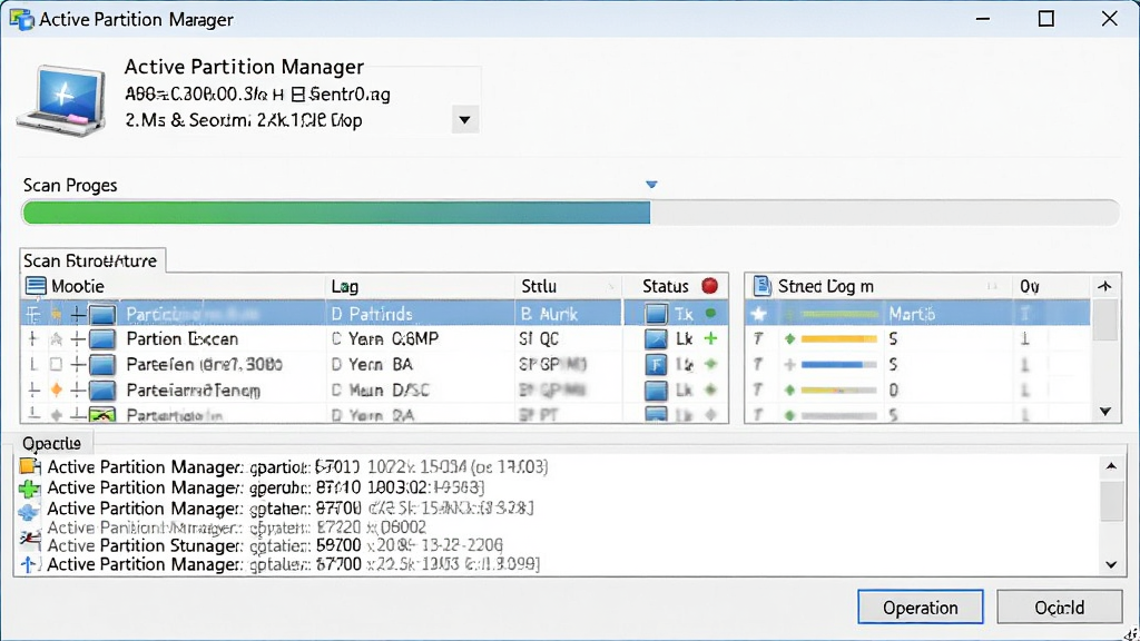 Active Partition Manager �����з������޸����ܵĽ����ͼ����������Ϊɨ���������������ṹͼ������Ϊ���½ṹ���Ϸ�Ϊ������Ϣ���·�Ϊ�޸���־�������ť�����Ϊרҵ���߷磬ϸ�ڰ������Ȱٷֱȡ�������Ŀ��״ָ̬ʾ�ƣ����ʸ��壬�������࣬�޶���Ԫ��
