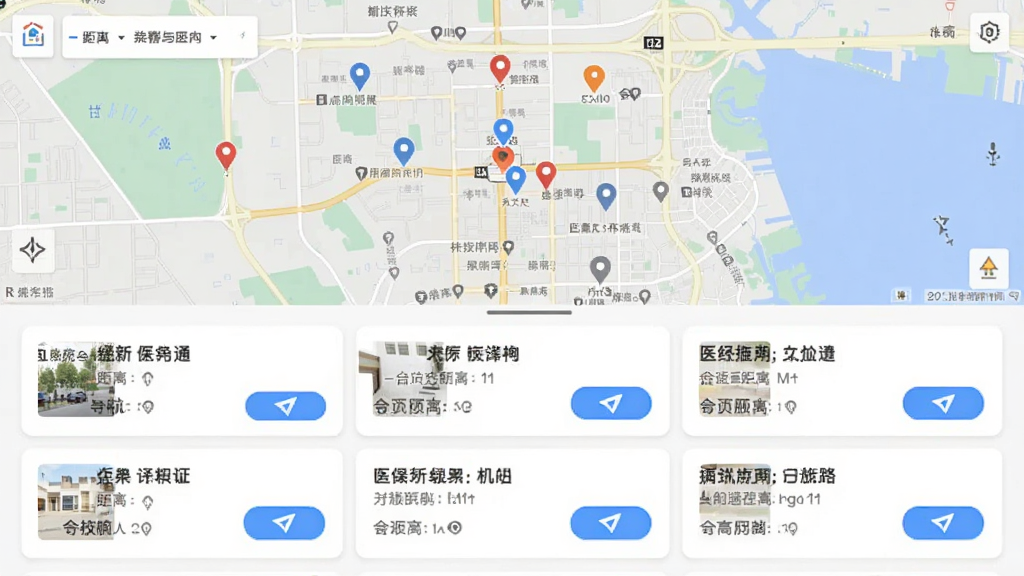 ����Ϊҽ��ͨӦ���ڶ�������б�ҳ�棬����Ϊ��ͼ���б����չʾ����ͼ�ϱ�ע�����λ�㣬�·�Ϊ������Ƭ�б����Ű�Ϊ���½ṹ�����Ϊ���������Ӧ����ƣ�ϸ�ڰ�����ͼ����ͼ���������ơ������ʶ��������ť�����ʸ��壬�ɾ����޶���Ԫ��
