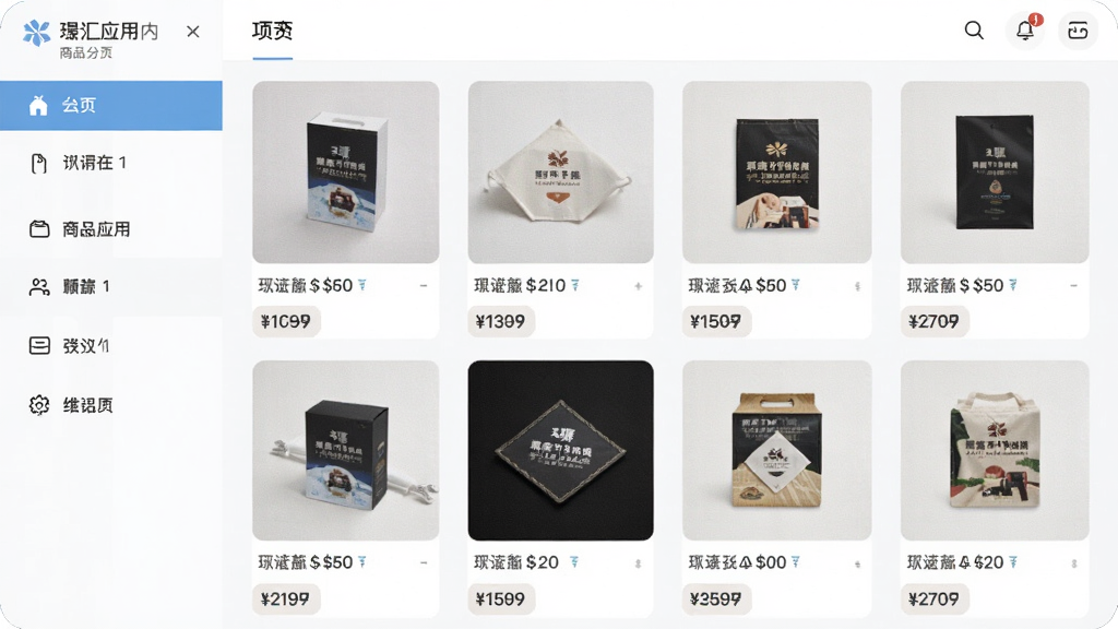 ��Ӧ������Ʒ����ҳ�棬���������������Ҳ���Ʒ����չʾ��ÿ����Ʒ��������ͼ�ͼ۸��ǩ���������࣬ǳɫ��������ƽ��Ʒ�񣬲������������ʸ��壬�ɾ�������Ԫ��