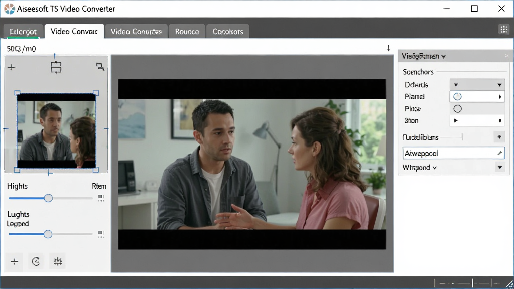 һ��չʾAiseesoft TS Video Converter��Ƶ�༭���ܵ�ͼƬ���������������洦�ڱ༭ģʽ����ʾ�ü������ȵ��ڻ��顢ˮӡ���������ȱ༭���ߣ���ƵԤ���������ڲ��Ż��棬��������