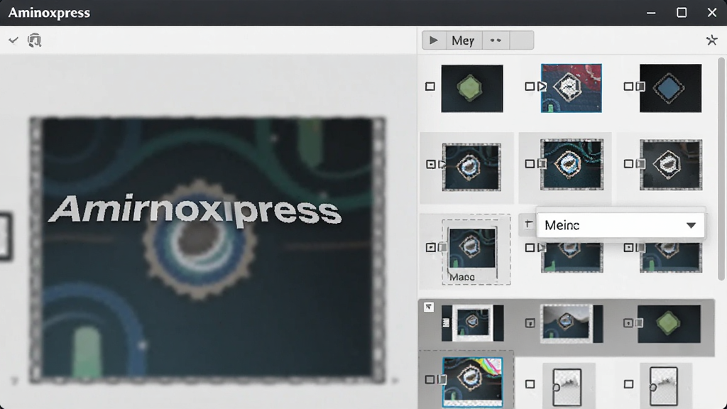 一张展示 Aminoxpress 图层管理功能的图片,画面中软件界面右侧显示多个图层缩略图,部分图层被分组折叠,图层混合模式下拉菜单清晰可见,界面风格简洁,画质清晰,干净,无多余元素