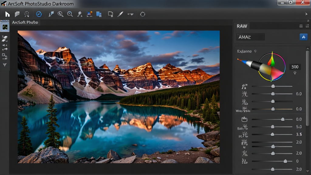 һ��չʾ ArcSoft PhotoStudio Darkroom ����RAW��ʽ��Ƭ�Ľ����ͼ����������������Ԥ������ʾһ��ɫ�ʲ�ηḻ�ķ羰RAW��Ƭ������Ϊ�Ϸ��������������ͼ���Ҳ�RAW����������壬�Ű���רҵ�����Ϊдʵ����������ϸ�ڰ����ع⻬�顢��ƽ�����ܡ��߹���Ӱ��ֵ�����ʸ��壬����ɾ����޶���Ԫ��