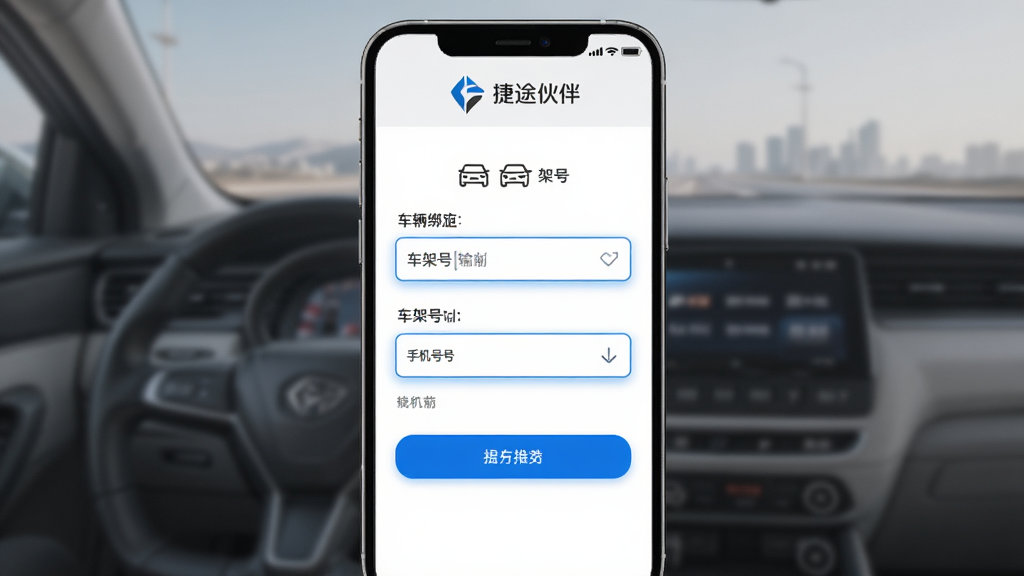 ��;��鳵���󶨹��ܽ��棬����Ϊ�ֻ���Ļ��ʾ������ҳ�棬�������������복�ܺź��ֻ��ŵı��������Ϸ��н�;���LOGO�����ֲ��ô�ֱ�����ṹ���Ű����룬���Ϊ��Լ����磬ϸ���ϰ�����ɫ�ύ��ť����������Ч��������ͼ��װ�Σ���������������ɾ����޶���Ԫ��