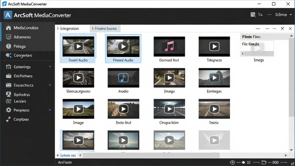 һ��չʾArcSoft MediaConverter�����������Ԥ��ͼ���������������ڣ��������������Ϊ���ܵ������Ҳ�Ϊ�ļ��б����Ű����࣬���Ϊ�ִ��Ƽ��У�ϸ�ڰ�����Ƶ����Ƶ��ͼƬ������ͼ�������������ɾ����޶���Ԫ�ء�