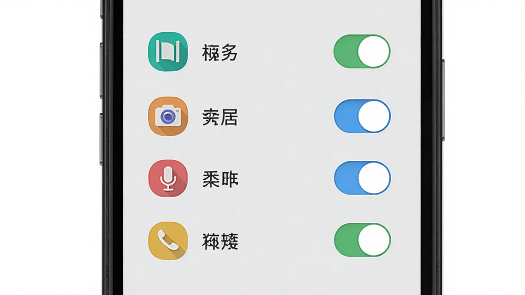 ���Ӷ�APP������������ҳ�棬�ֻ���Ļ��ʾȨ�޿����б��������洢���������˷硢֪ͨ����Ȩ�޿��أ����汳��Ϊǳ��ɫ��ͼ��Ϊ��ɫ��ƽ��������������������룬���廭�ʣ��޶���װ��