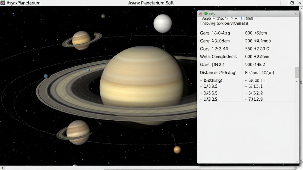 һ�� Asynx Planetarium ���������ͼ������������һ�Ŵ��й⻷�����ǣ���Χ�����ļ�����Ҫ���ǡ������Ҳ൯��һ����Ϣ��壬������Ӣ�ĺ�������ʾ�����ǵĳྭ����γ�����롢���ǵȲ�����������������ǿգ�������дʵ�������������ɾ����޶���Ԫ�ء�