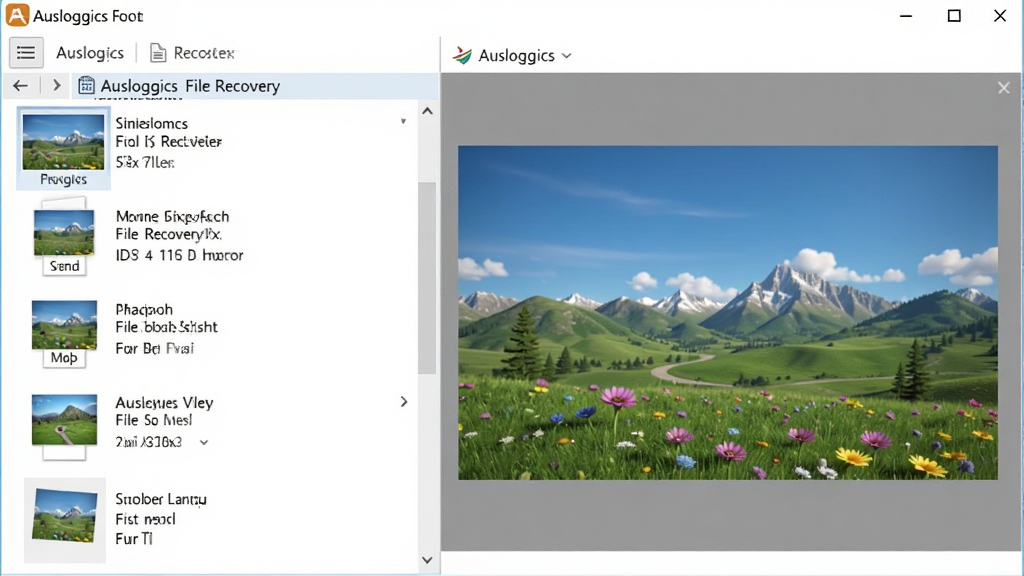 һ��չʾ Auslogics File Recovery �ļ�Ԥ�����ܵ�ͼƬ����������������������ļ��б����Ҳ�ͼƬԤ�����ڣ�����Ϊ���ҷ������Ű����������Ϊ�ִ���Լ��ϸ�ڰ�������ͼ���ļ���Ϣ����Ԥ����ͼ����������������ɾ����޶���Ԫ��