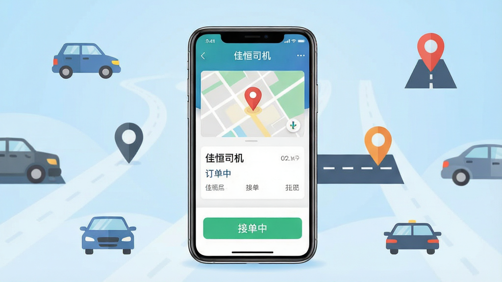 һ��չʾ�Ѻ�˾���ֻ�Ӧ���������ͼƬ������������һ�����������ֻ�����Ļ��ʾ�Ѻ�˾��APP�Ķ����б�ҳ�棬������ͼ��λͼ��ͽӵ���ť������Ϊǳ��ɫ���䣬��Χɢ������������·����λ��ǵȱ�ƽ��ͼ��Ԫ�ء����岼�ּ�����ˣ�����ͻ�������Ϊ�ִ��Ƽ���ƽ�廭��ϸ��������ɫ�ʸɾ������ʸ��壬���������ֱ�ע���Ѻ�˾�����͡��ӵ��С���