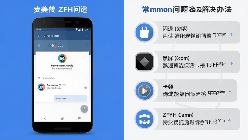һ����Ϣͼ���Ļ��棬���չʾ��׿�ֻ���װ ZFYH Cam ʱ��Ȩ�����ý����ͼ���Ҳ���ͼ������ֱ�ע���������⼰����취���������ˡ����������ٵȡ����岼��Ϊ���ҶԱ�ʽ�����Ϊ��Ϣͼ���磬ɫ��Ϊ���Ҵ��䣬ϸ�����������ʸ��壬�ɾ����޶���Ԫ�ء�