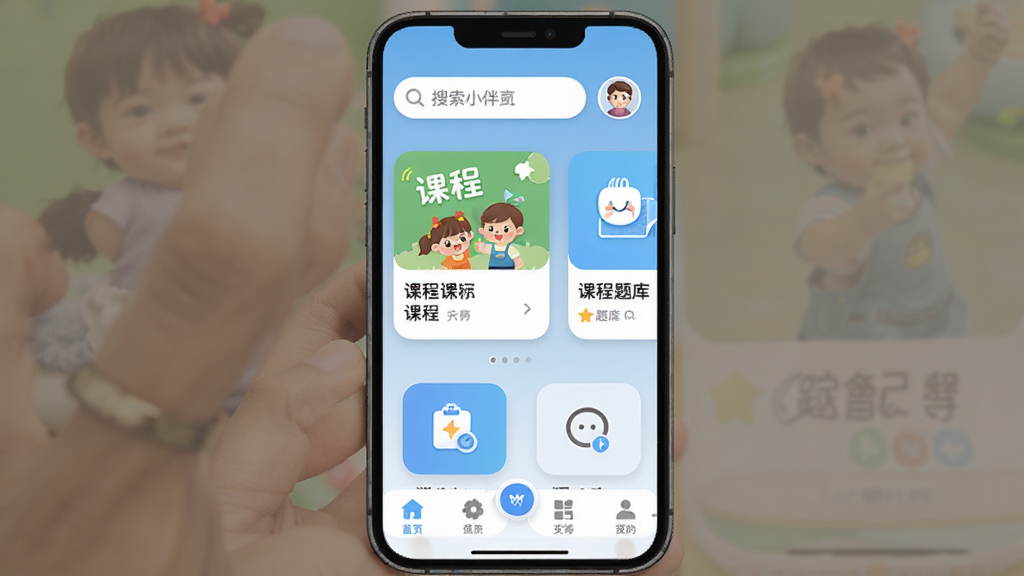 �ֻ���Ļ����չʾ��С��Ӧ�������棬�Ϸ�Ϊ���������û�ͷ���в�Ϊ�γ̿�Ƭ�������ڣ��ײ�Ϊ������������Ϊǳ��ɫ���䣬�������ˬ��ϸ�ڰ���ͼ��Բ������Ӱ�������������ɾ����޶���Ԫ��