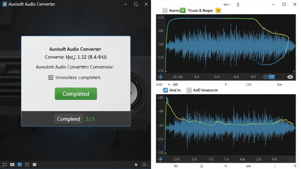 һ��չʾAuvisoft Audio Converterת���ٶ������ʱ��ֵ�ͼƬ������������ת�������ʾ�������Ƶ���ζԱ�ͼ������Ϊ���ҶԱ�ʽ�Ű棬���Ϊרҵ��Ƶ���߷��ϸ�ڰ���ת����ʱ���ݡ����ʲ������ߺ����״̬��ʶ�����ʸ��壬�ɾ����޶���Ԫ�ء�