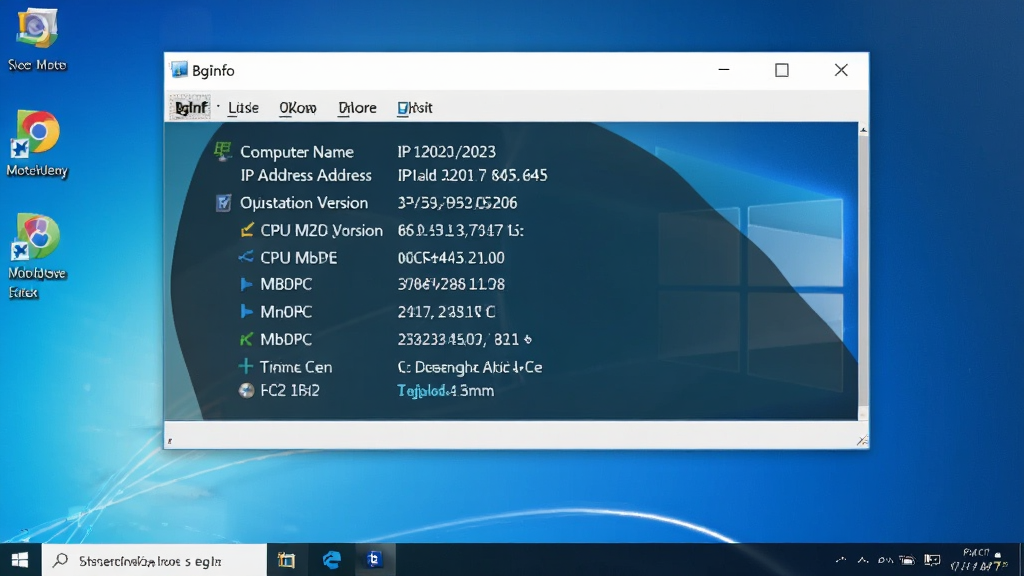 һ��Windows���������ֽ����ֽ����ʾϵͳ��Ϣ��壬������������ơ�IP��ַ������ϵͳ�汾��CPU�ͺš��ڴ��������������ݣ�������������չʾ��BgInfo���������棬����Ϊ�����ɫ���䣬���ֹ��������Ϊ�Ƽ��칫�磬ϸ�����������ʸ��壬�ɾ����޶���Ԫ��